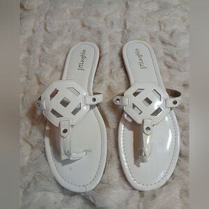 J. McLaughlin Lucy Patent Leather Slip On Sandals Womens 10M White
